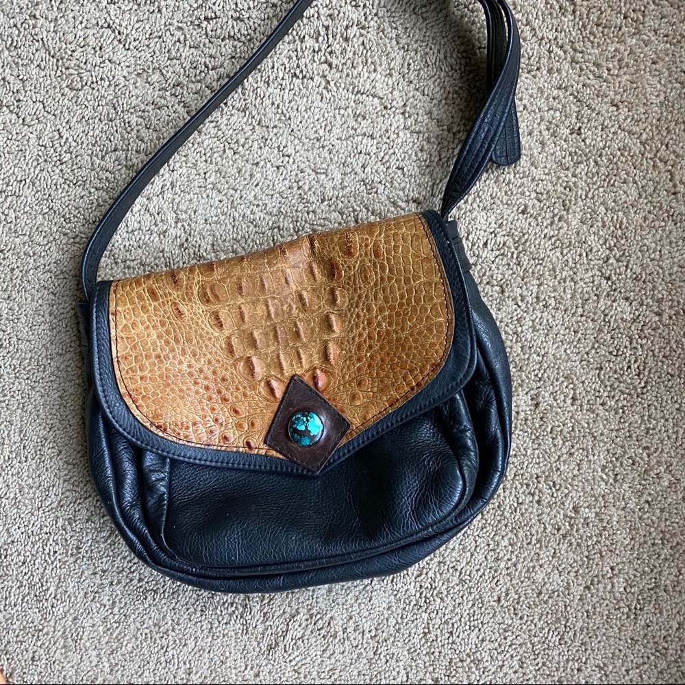 Vintage leather, snakeskin and turquoise purse
